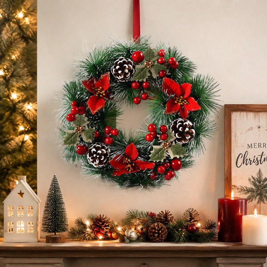1 Pieza de Guirnalda Navideña  - Christmas Wreath Fake reseña y precio